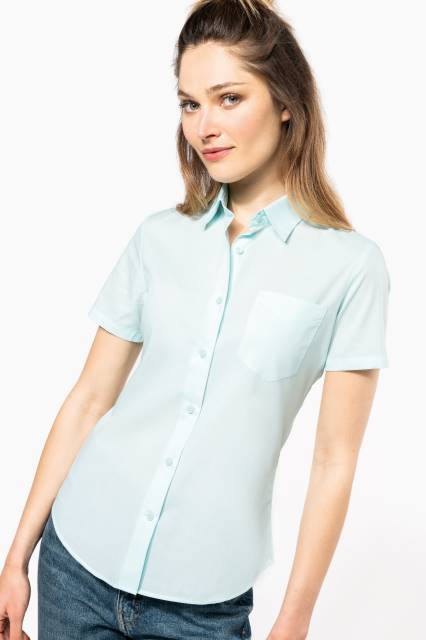 KARIBAN Damen Bluse kurzarm Popeline K548