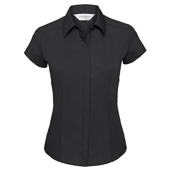 Russell Collection Ladies` Cap Sleeve Fitted Polycotton Poplin Shirt Z925F