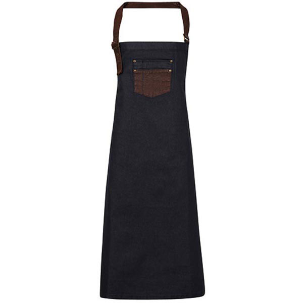 Premier Workwear Division Waxed Look Denim Bib Apron With Faux Leather PW136