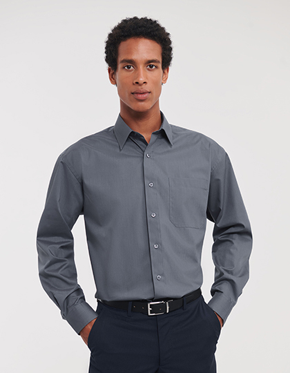 Russell Collection Men`s Long Sleeve Classic Polycotton Poplin Shirt Z934