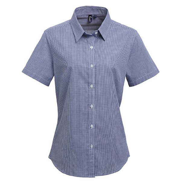 Premier Workwear Ladies` Microcheck (Gingham) Short Sleeve Shirt Cotton PW321