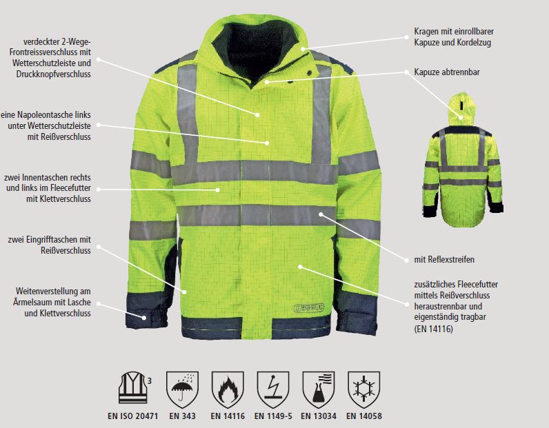 Prevent ® Trendline Wetterschutz-, Flamm- und Warnschutzjacke 3850G