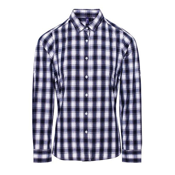 Premier Workwear Ladies` Mulligan Check Cotton Long Sleeve Shirt PW350