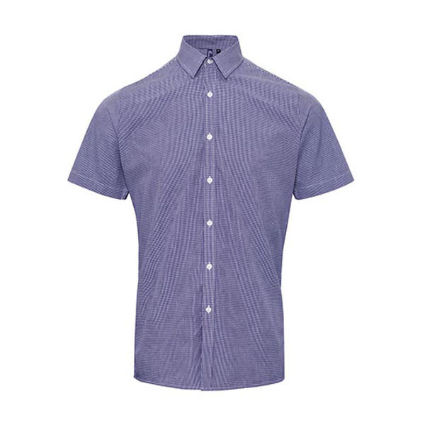 Premier Workwear Men`s Microcheck (Gingham) Short Sleeve Shirt Cotton PW221