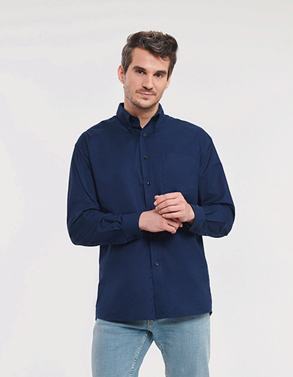 Russell Collection Men`s Long Sleeve Classic Oxford Shirt Z932
